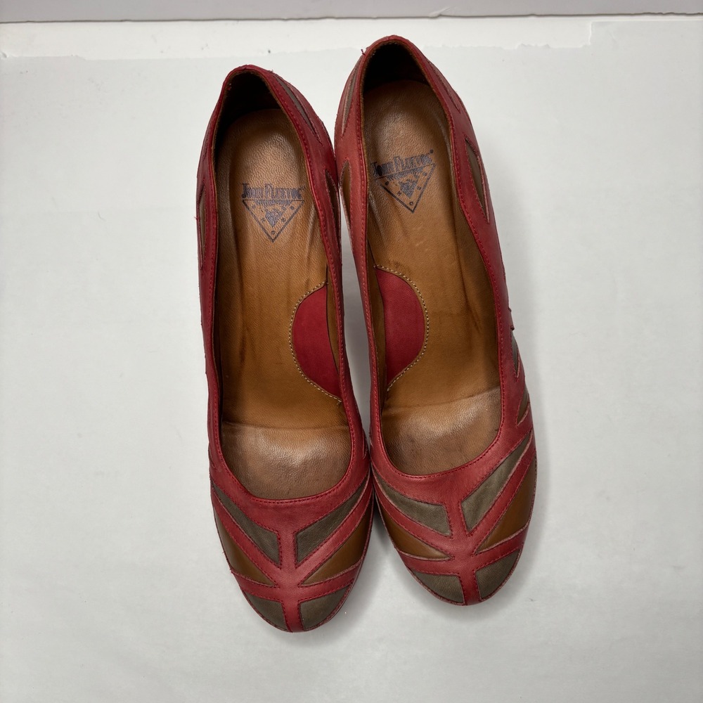 John Fluevog Miracles Meera Leather Heels Stained Glass Platform Pumps 8.5 Red - Picture 12 of 12